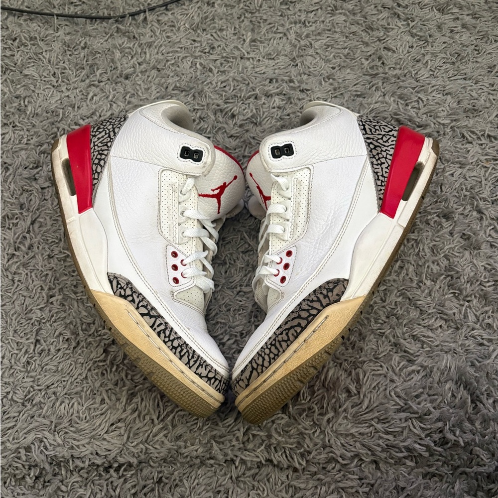 Jordan 3 White and Red Sneakers with Elephant Print